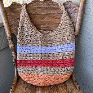 Striped Straw Shoulder Handbag